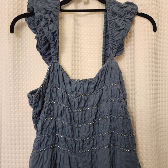 Free People Indigo Textured Jumpsuit Excellent Condition Large - Picture 7 of 8